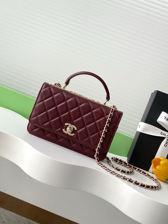 CC original lambskin wallet on chain AP4323 burgundy
