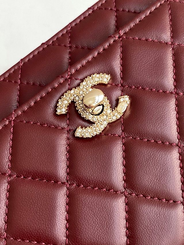 CC original lambskin wallet on chain AP4323 burgundy