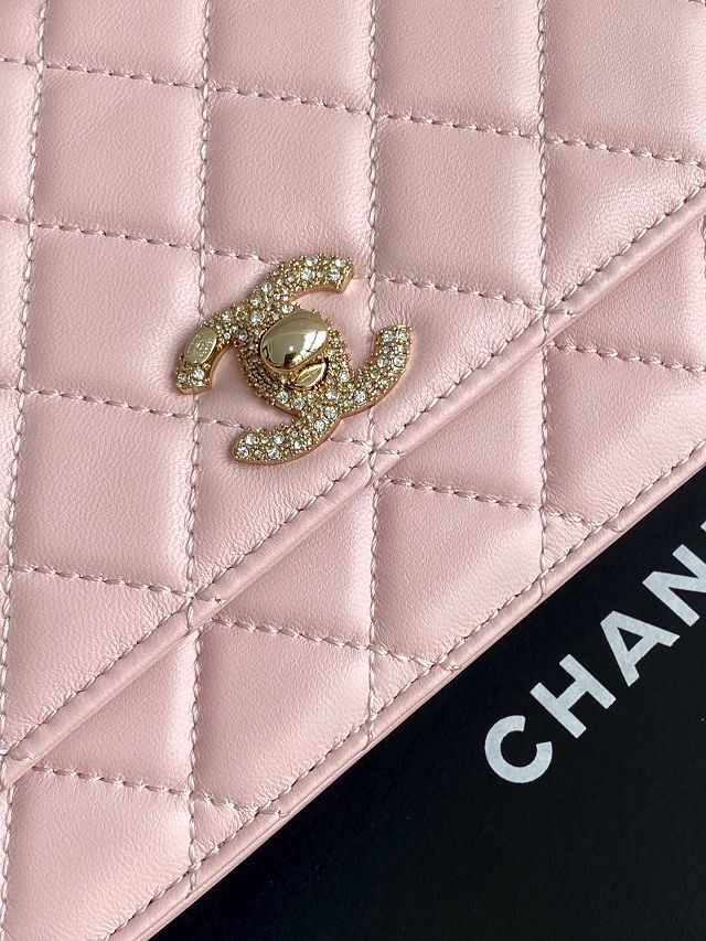 CC original lambskin wallet on chain AP4323 pink