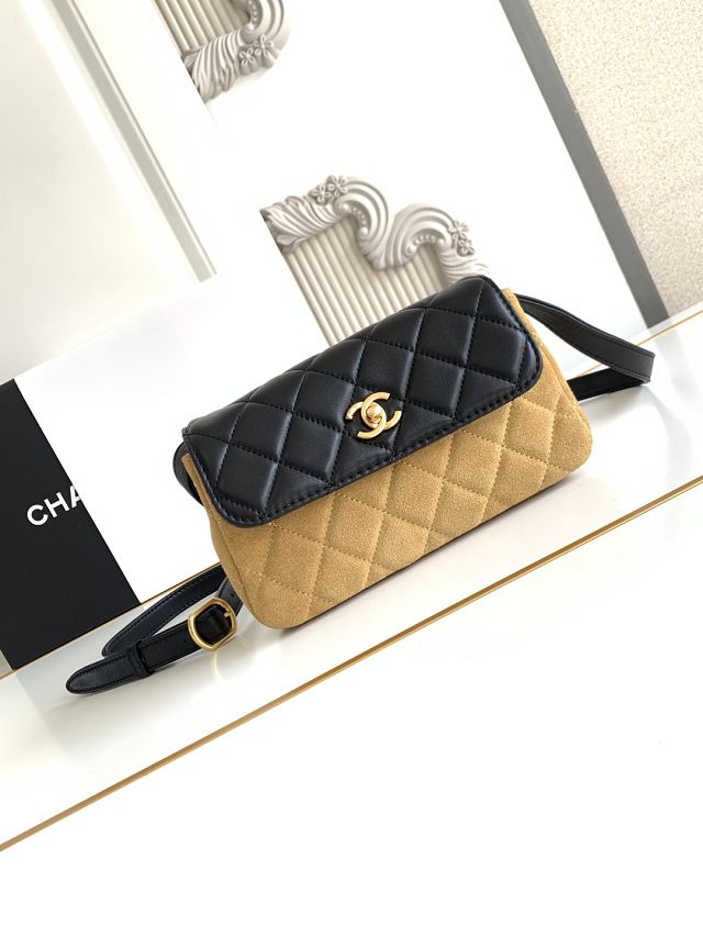CC original suede calfskin flap phone holder AP4677 beige