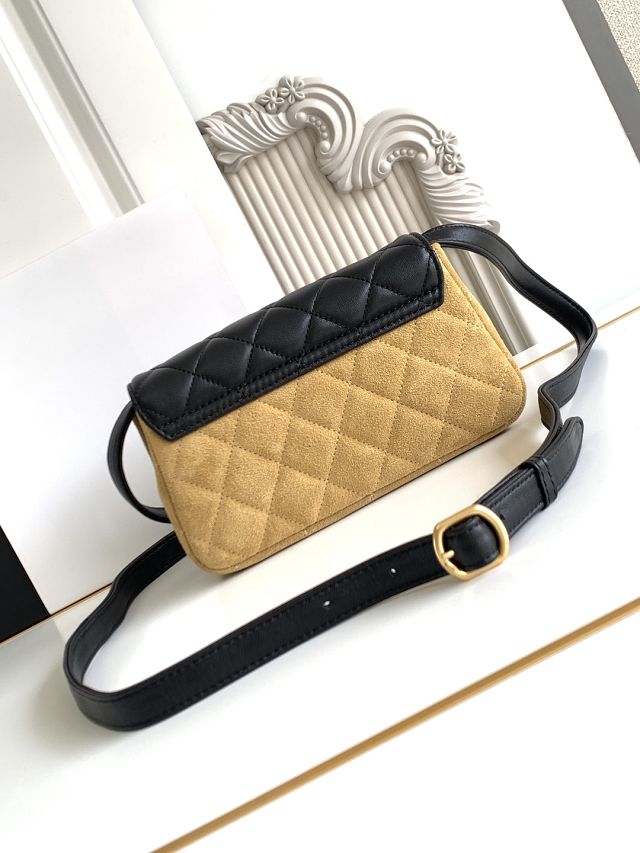 CC original suede calfskin flap phone holder AP4677 beige