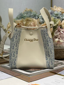 Dior original calfskin&canvas small signature bucket bag M2841 blue