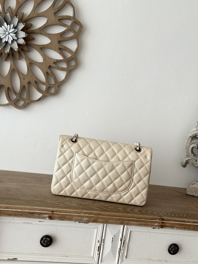 CC original iridescent grained calfskin medium flap bag A01112 beige