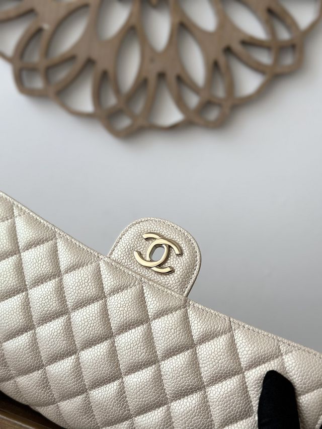 CC original iridescent grained calfskin medium flap bag A01112 beige