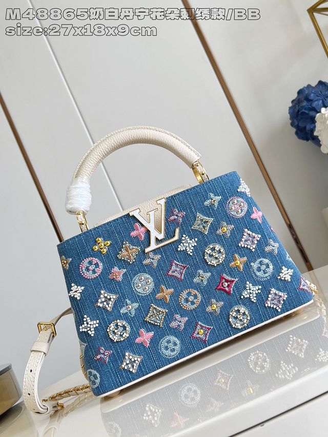 Louis vuitton original denim capucines BB handbag M25471 white