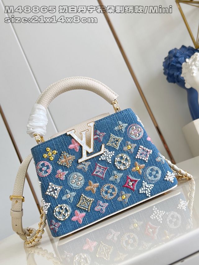 Louis vuitton original denim capucines mini handbag M12947 white