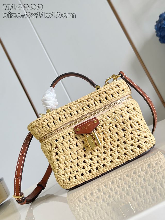 Louis vuitton original raffia vanity chain pouch M14303 apricot