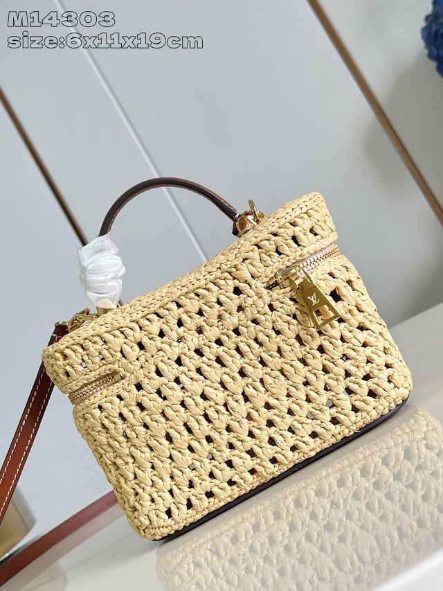 Louis vuitton original raffia vanity chain pouch M14303 apricot