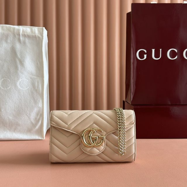 GG original calfskin marmont wallet on chain 837745 beige