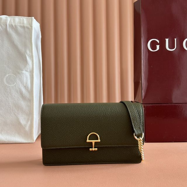 GG original calfskin softbit wallet on chain 837373-2 green