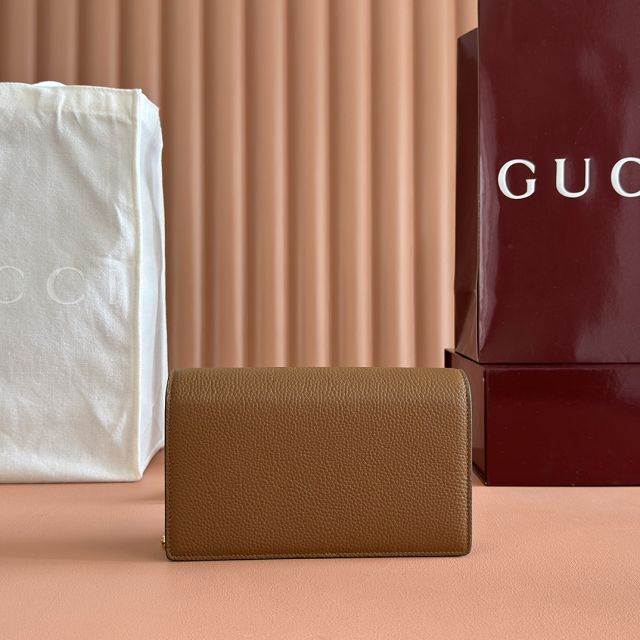 GG original calfskin softbit wallet on chain 837373-2 brown