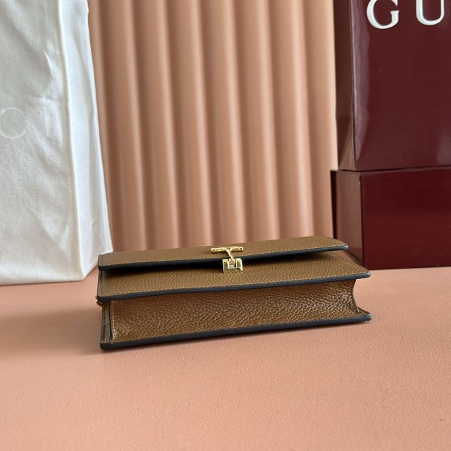 GG original calfskin softbit wallet on chain 837373-2 brown