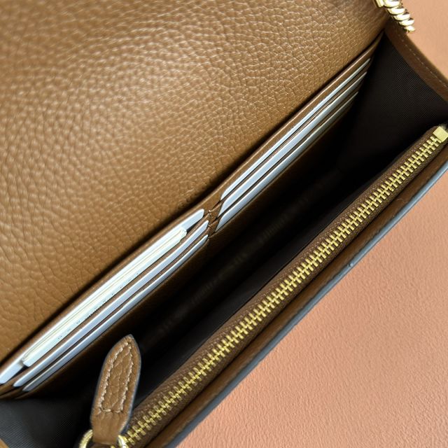 GG original calfskin softbit wallet on chain 837373-2 brown