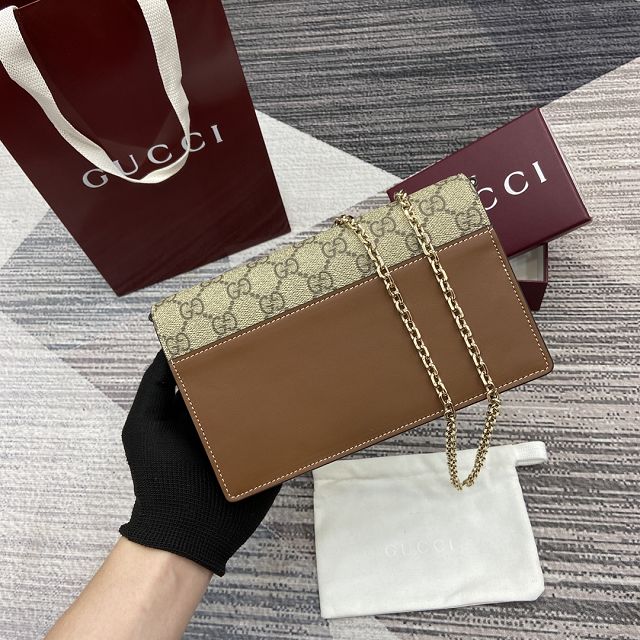 GG original fabric emblem wallet on chain 838151 brown