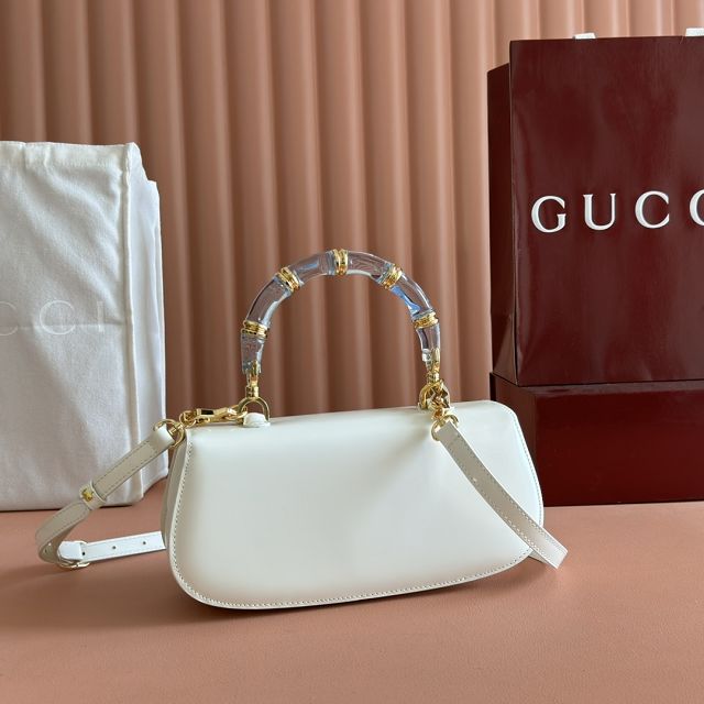GG original calfskin bamboo diva medium bag 827750 white