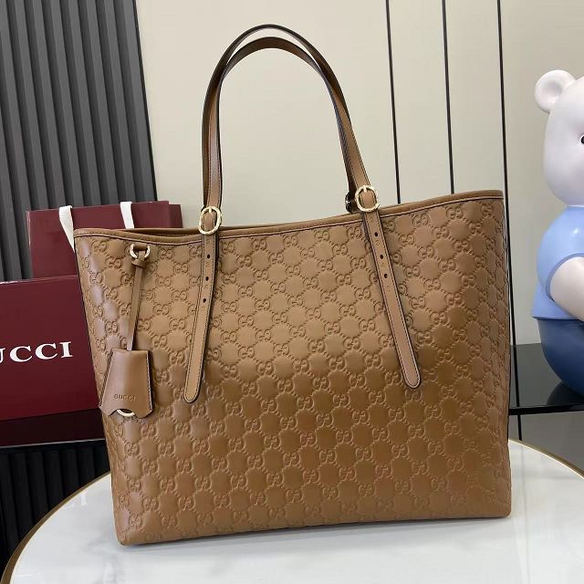 GG original calfskin emblem large tote bag 847455 brown