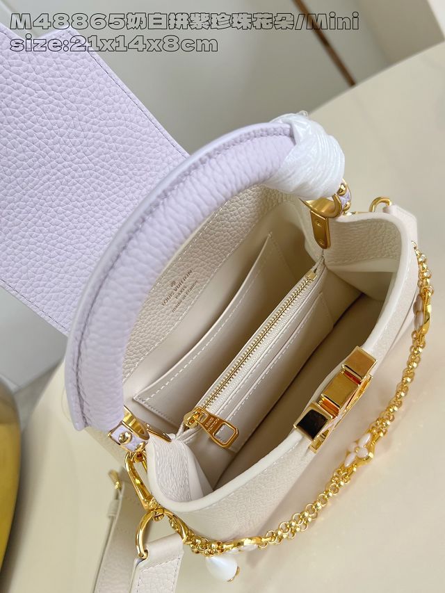 Louis vuitton original calfskin capucines mini handbag M15117 beige&purple 