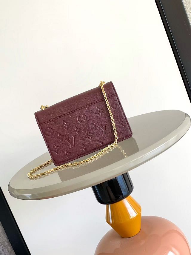 Louis vuitton original calfskin wallet on chain rosy M25814 garnet