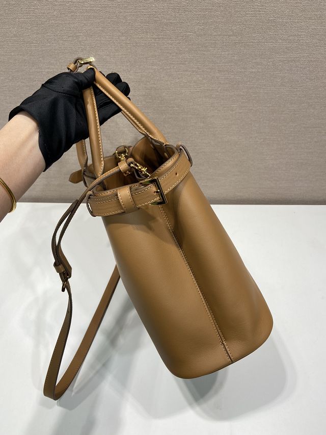 Prada original calfskin medium belt buckle handbag 1BA417 brown