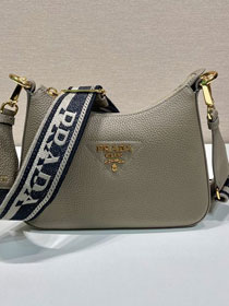 Prada original grained calfskin small shoulder bag 1BH193 grey
