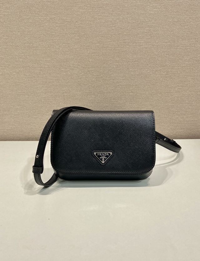 Prada original saffiano calfskin small shoulder bag 2VD061 black