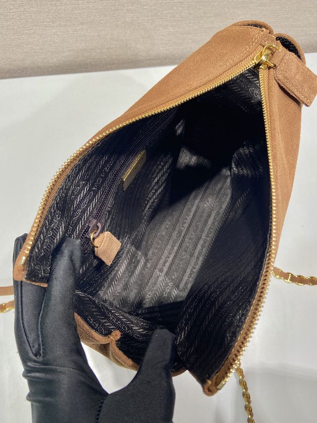 Prada original suede calfskin medium shoulder bag 1BD660 brown