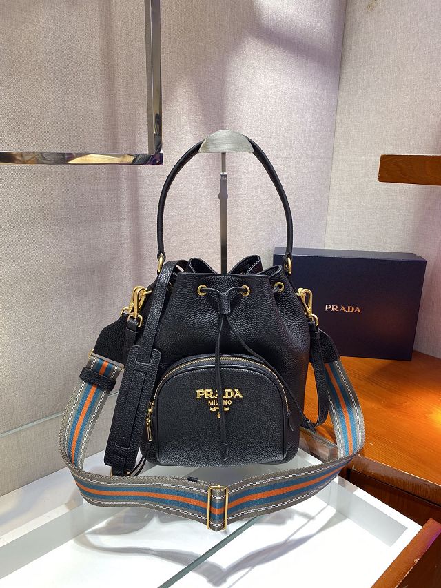 Prada original calfskin medium bucket bag 1BE030 black