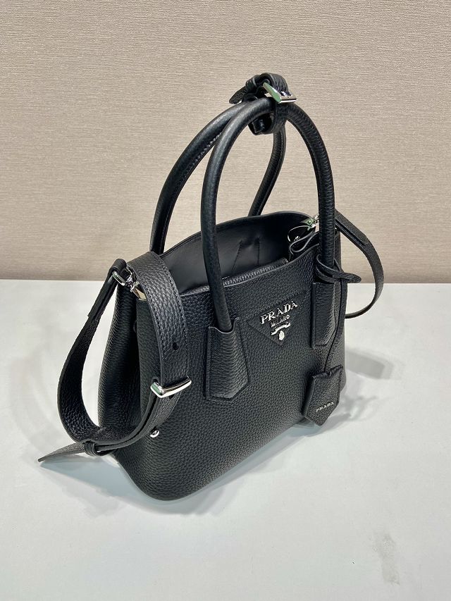 Prada original grained calfskin double small bag 1BG443 black