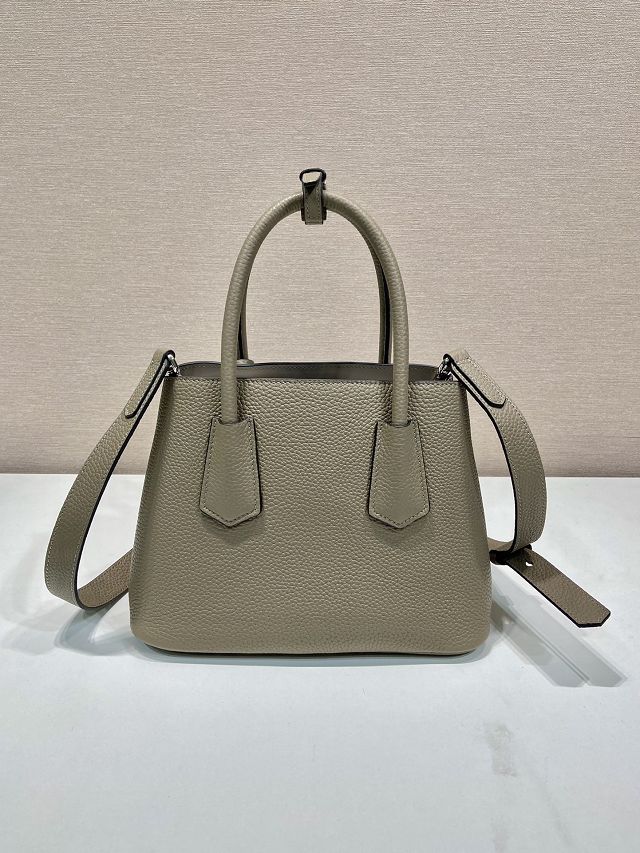 Prada original grained calfskin double small bag 1BG443 grey