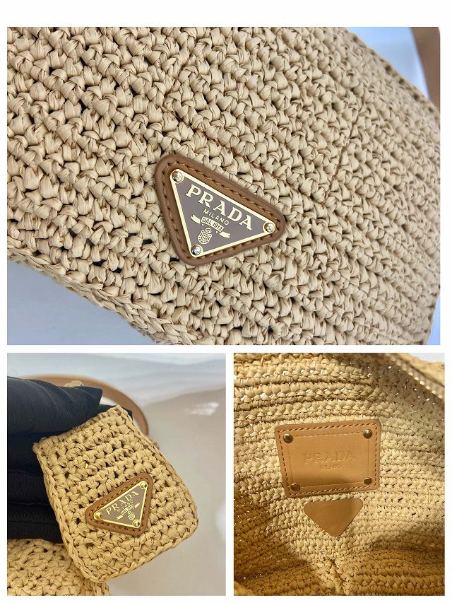 Prada original raffia crochet brique bag 1BH196 beige