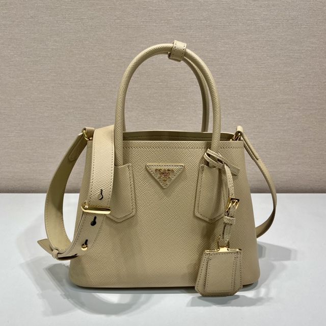 Prada original saffiano calfskin double small bag 1BG443 beige