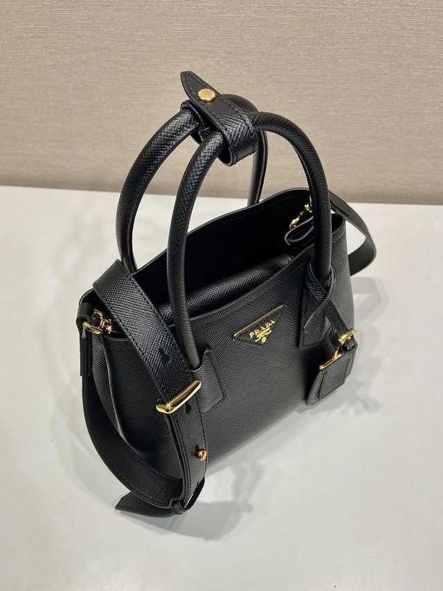 Prada original saffiano calfskin double small bag 1BG443 black
