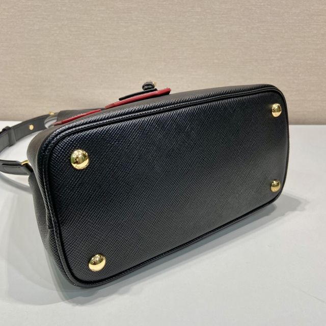 Prada original saffiano calfskin double small bag 1BG443 black&red
