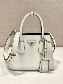 Prada original saffiano calfskin double small bag 1BG443 white