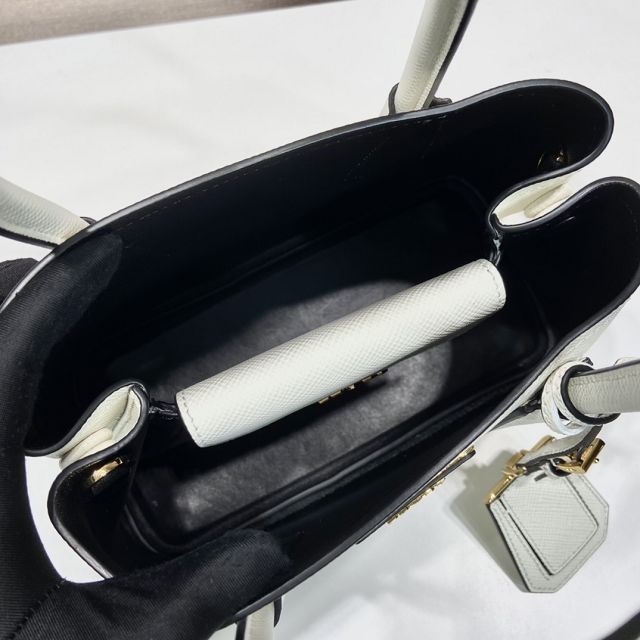 Prada original saffiano calfskin double small bag 1BG443 white