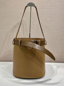 Prada original  calfskin bucket bag with belt 1BE085 caramel