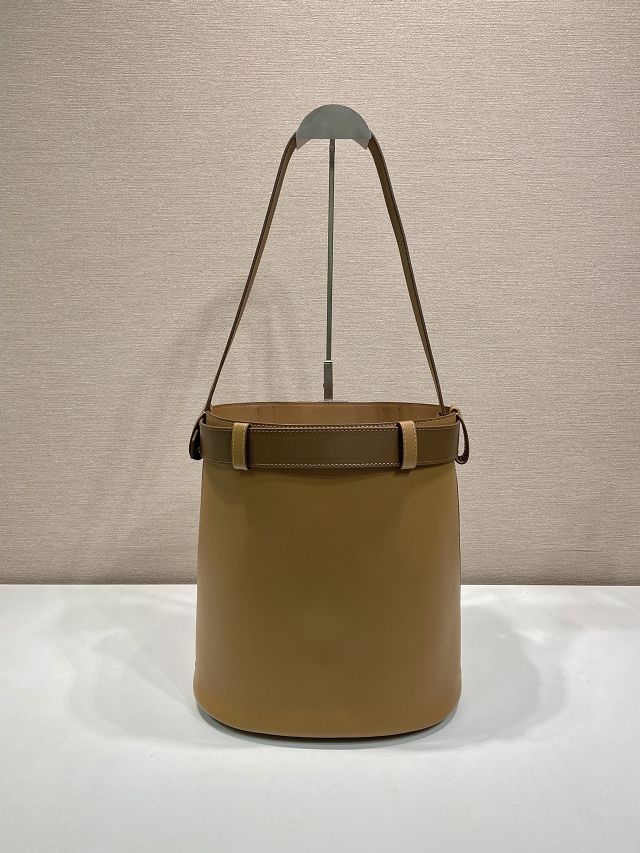 Prada original  calfskin bucket bag with belt 1BE085 caramel