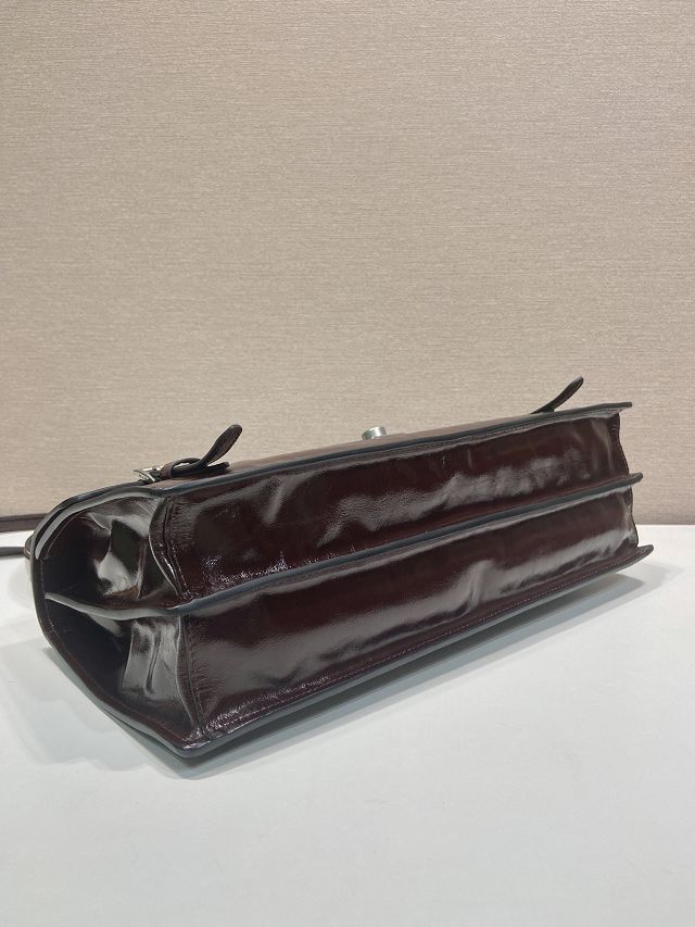 Prada original calfskin large handbag 1BN024 dark brown