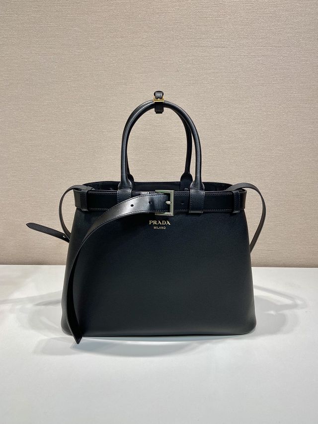 Prada original calfskin large tote bag with belt 1BA416 black