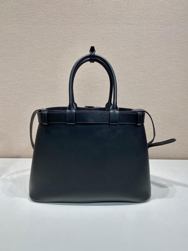 Prada original calfskin large tote bag with belt 1BA416 black