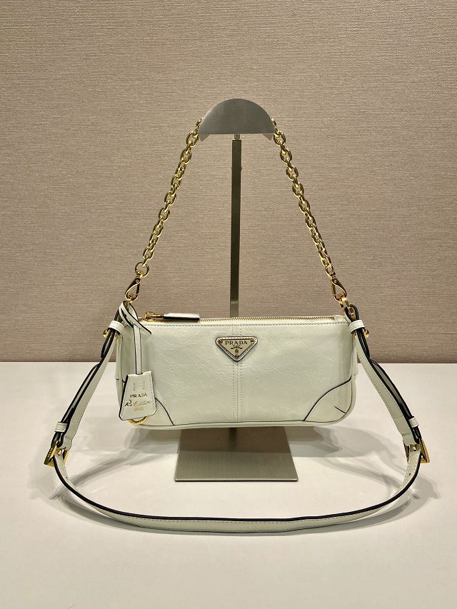 Prada original calfskin medium shoulder bag 1BC221 white
