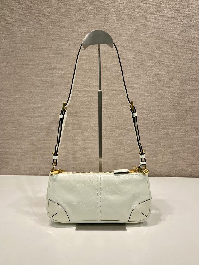 Prada original calfskin medium shoulder bag 1BC221 white