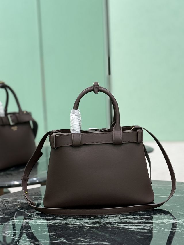 Prada original calfskin tote bag with belt 1BA434 dark brown
