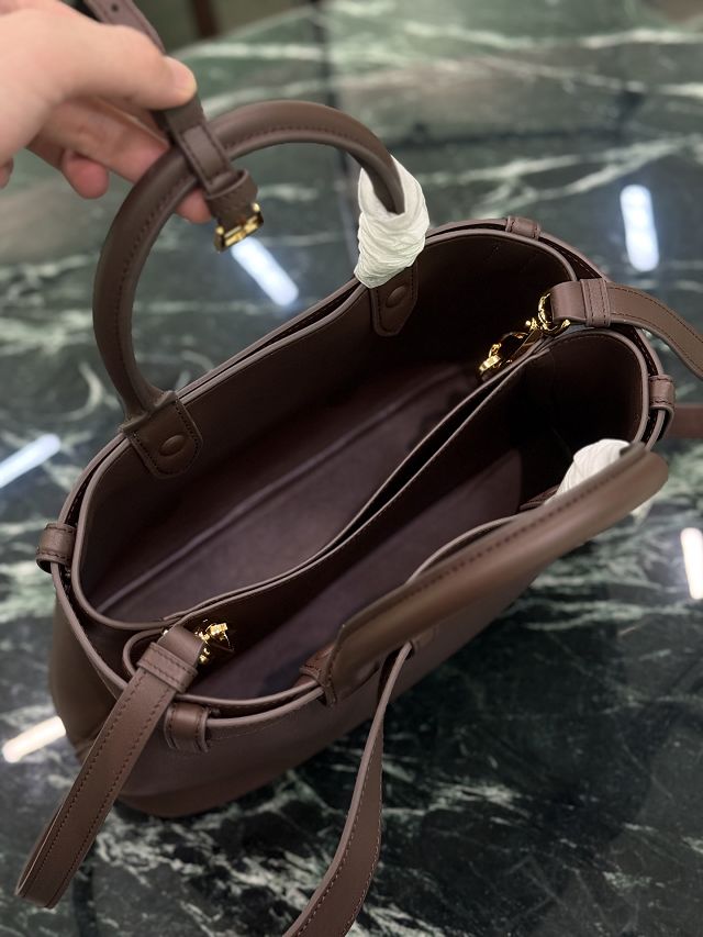 Prada original calfskin tote bag with belt 1BA434 dark brown