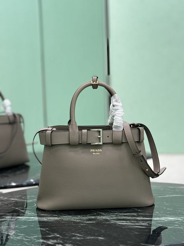 Prada original calfskin tote bag with belt 1BA434 grey