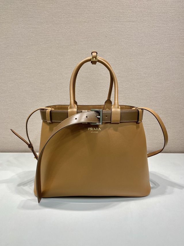 Prada original calfskin large tote bag with belt 1BA416 caramel