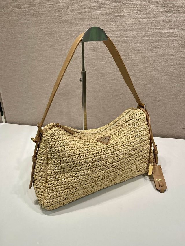 Prada original raffia aimee large crochet bag 1BC246 beige