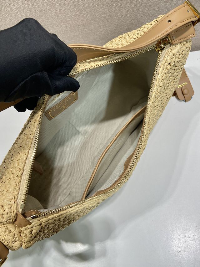 Prada original raffia aimee large crochet bag 1BC246 beige