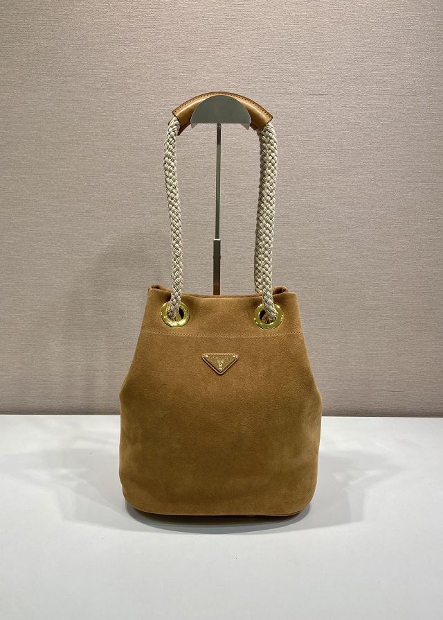 Prada original suede mariner small bucket bag 1BE082 brown