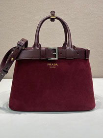 Prada original suede tote bag with belt 1BA434 bordeaux